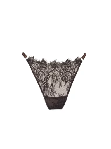 Stringi Praline z francuskiej brązowej koronki - zmysłowy i elegancki krój z delikatnym wykończeniem.